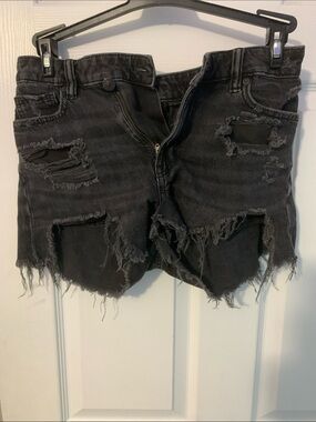 American Eagle Outfitters Black Distressed Ripped Denim Shorts